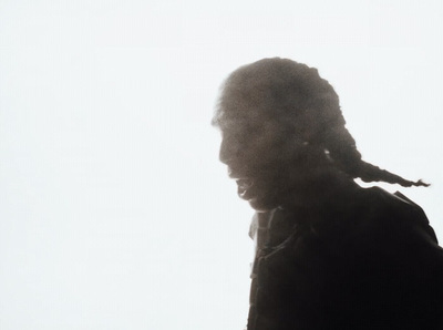 a silhouette of a man with dreadlocks on his head