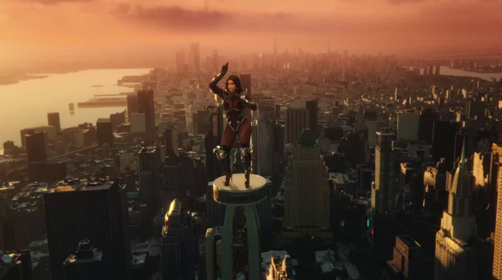 a woman standing on top of a tall building