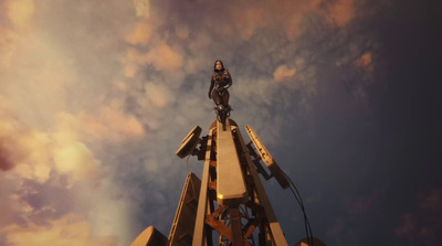 a man is standing on top of a tower