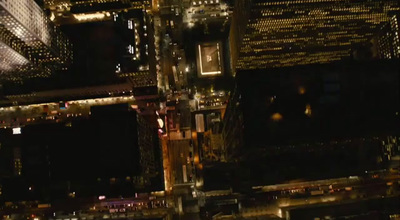 an aerial view of a city at night