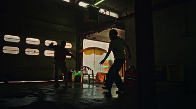 a group of people standing in a room