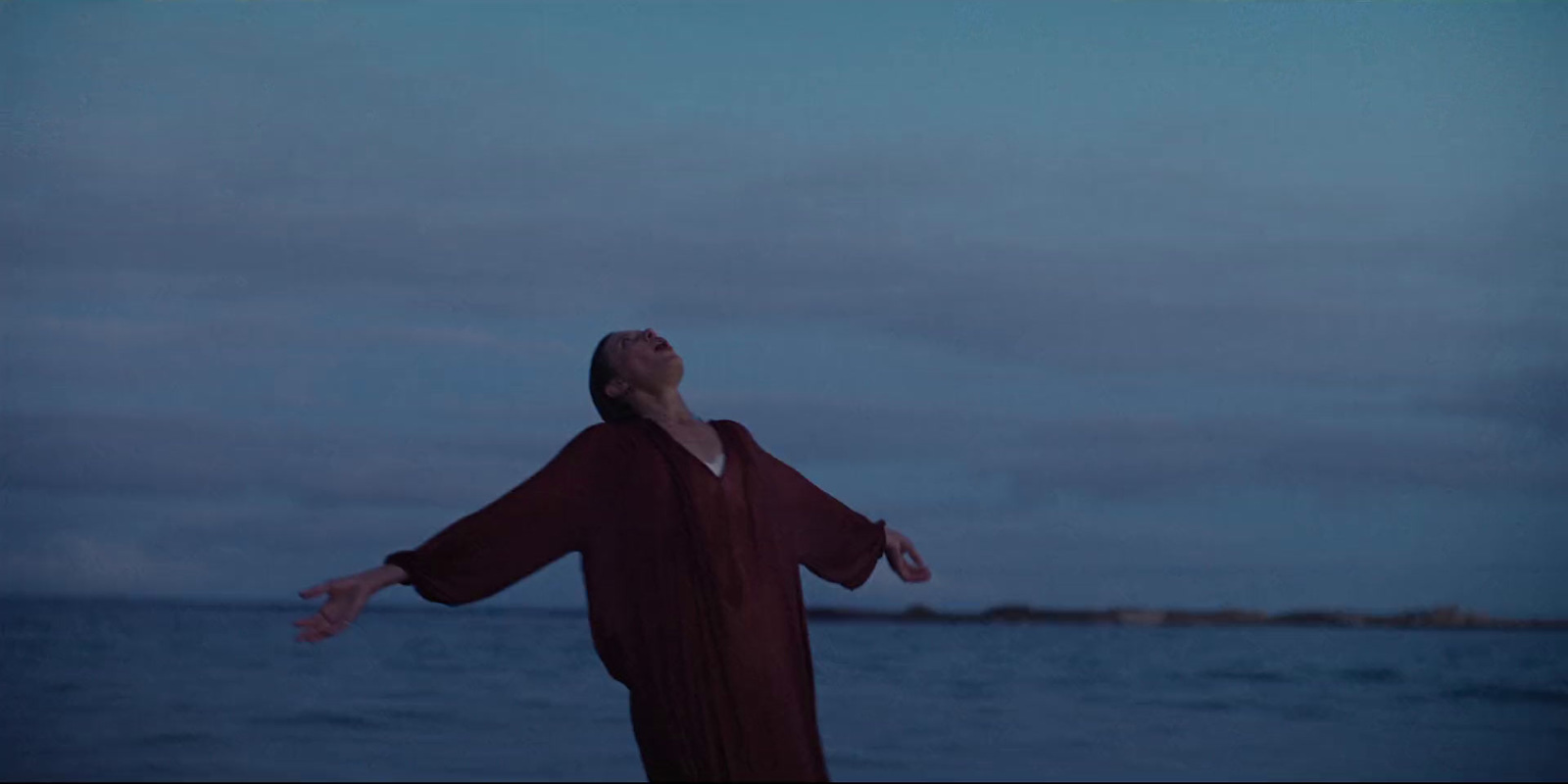 a person standing on a beach with their arms outstretched