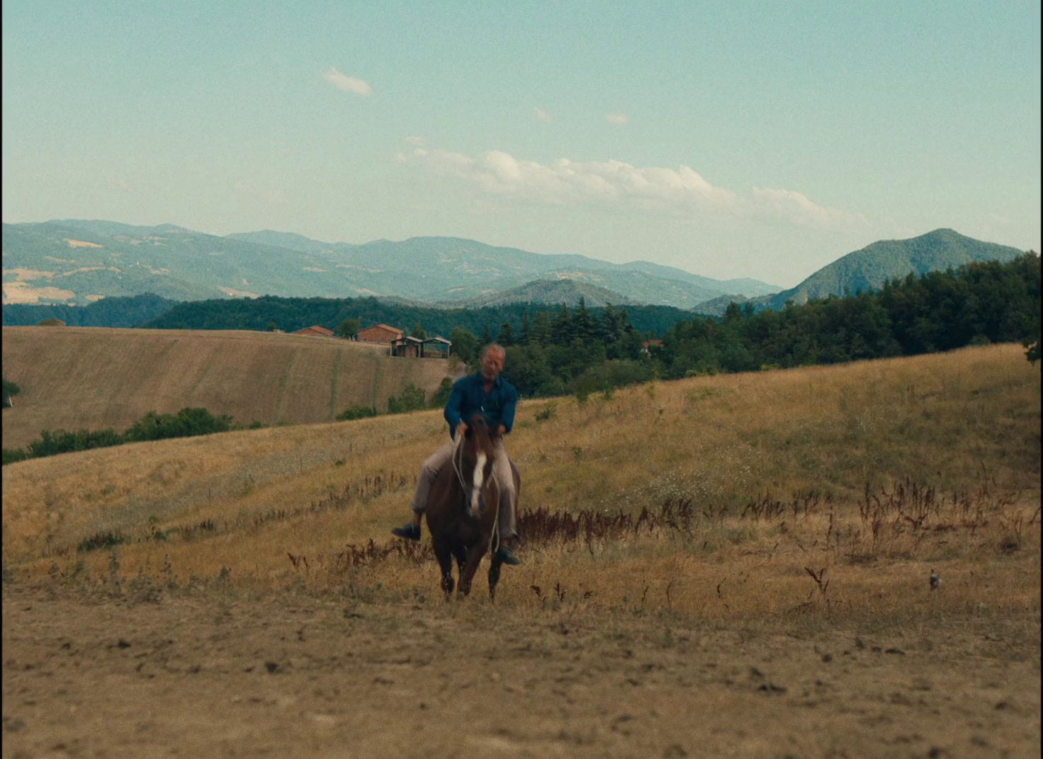 a man riding on the back of a brown horse