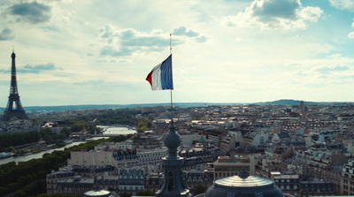 a view of the eiffel tower from the top of a building