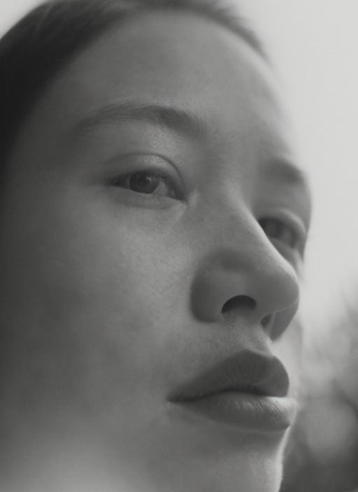 a black and white photo of a woman's face