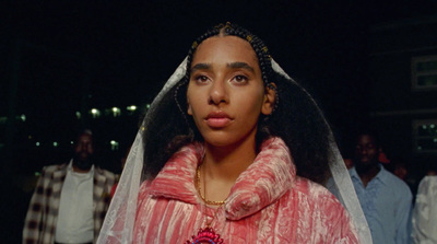 a woman with a veil on her head