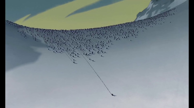 a large group of people standing on top of a snow covered hill