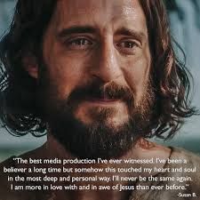 a man with long hair and a beard with a quote from jesus