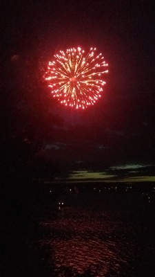 a large fireworks is lit up in the night sky