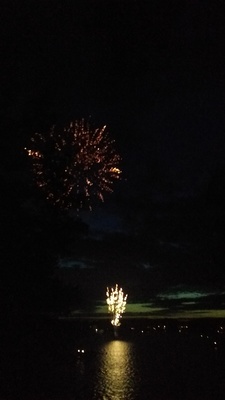 a fireworks is lit up in the night sky