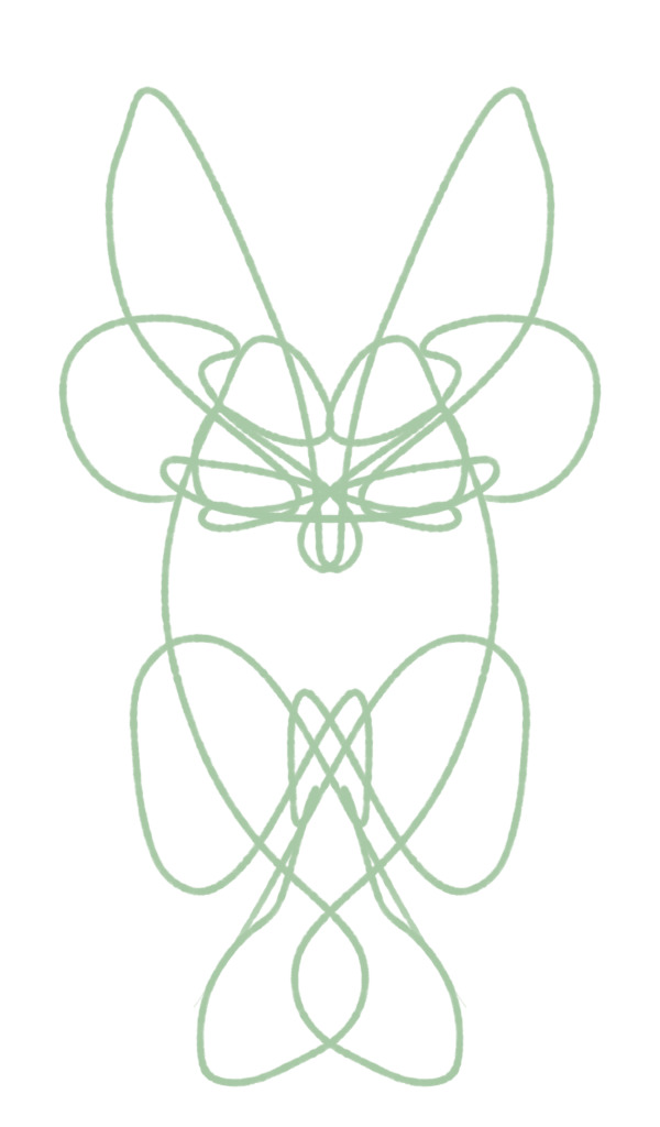 a drawing of a butterfly with a knot around it's neck