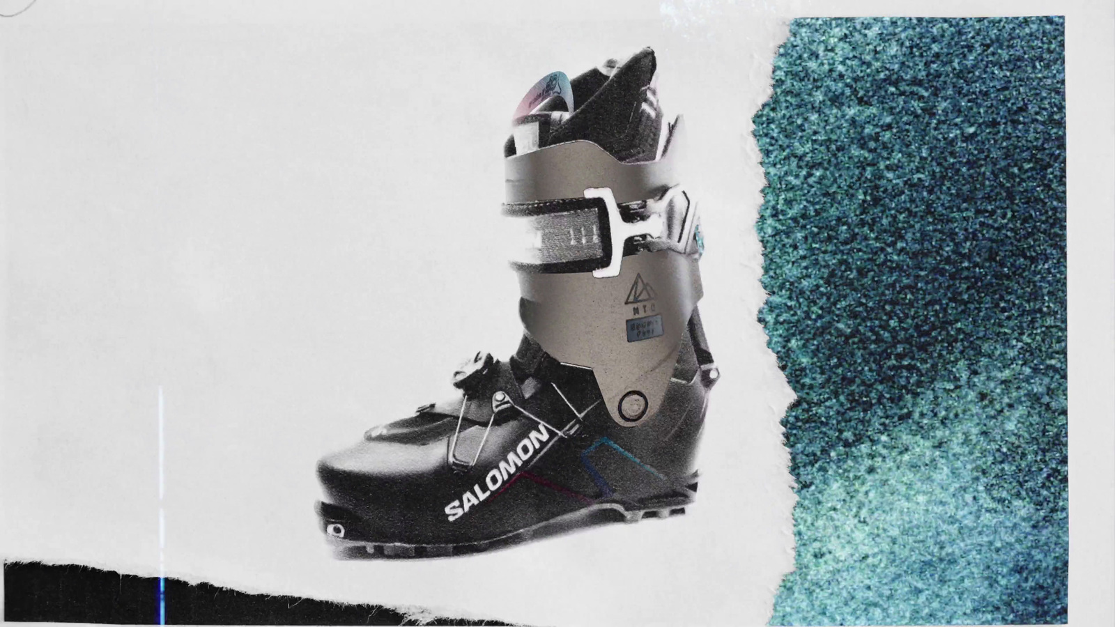 a pair of ski boots sitting on top of a blue carpet