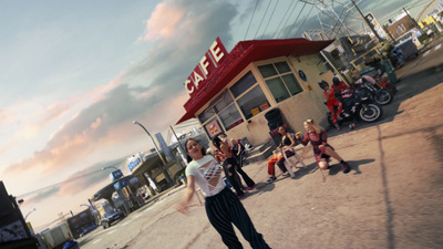 a man standing in front of a fast food restaurant