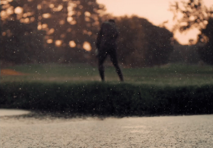 a person standing in the grass near a body of water