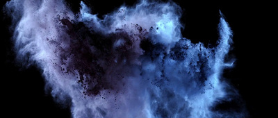 a black background with blue and white smoke