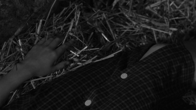 a person laying on the ground in hay