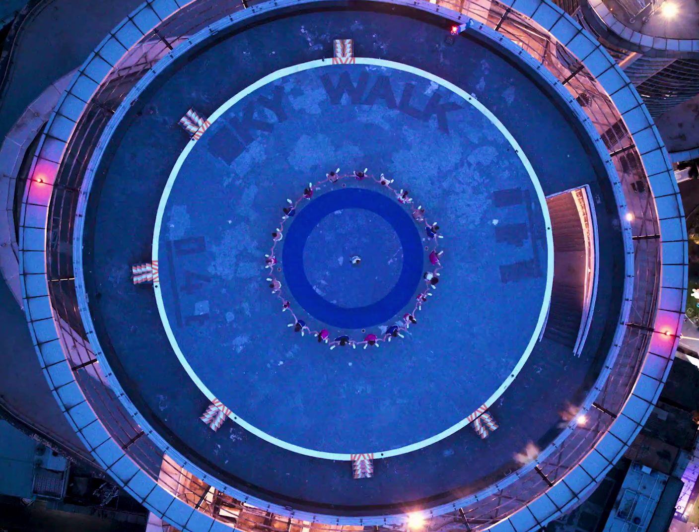 an aerial view of a large circular building