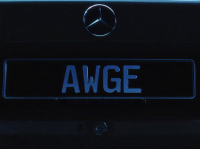 a close up of a mercedes license plate