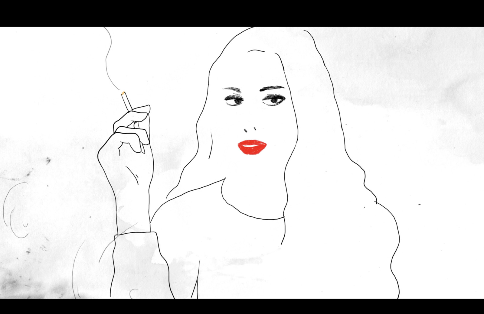 a drawing of a woman smoking a cigarette