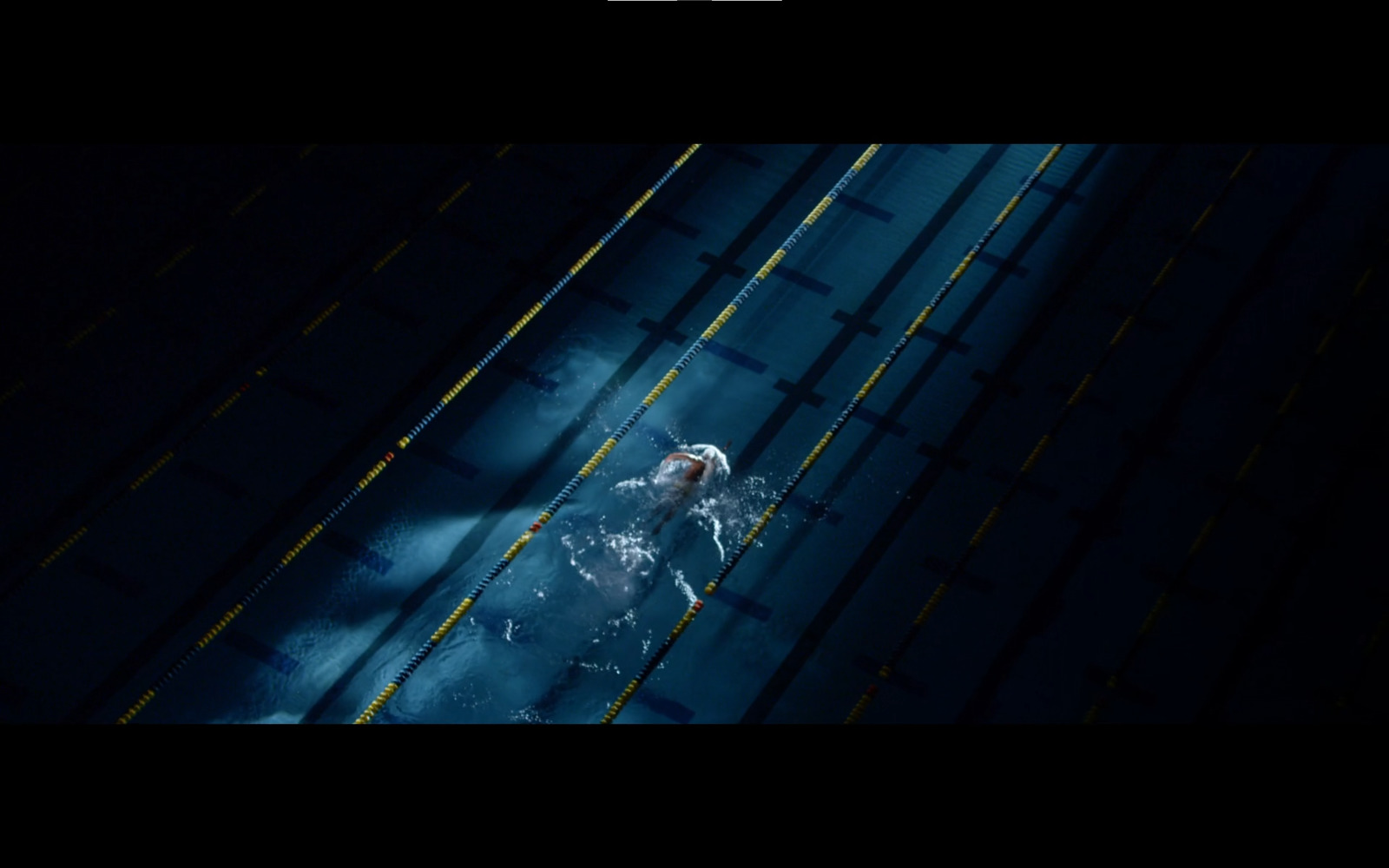 an aerial view of a man swimming in a pool