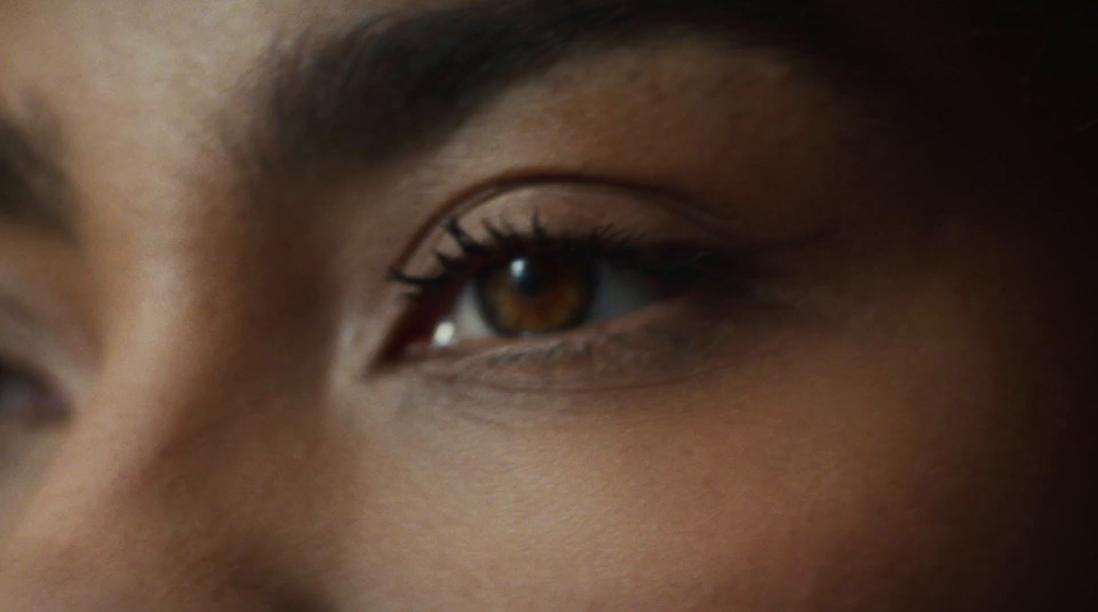 a close up of a woman's eye with long lashes