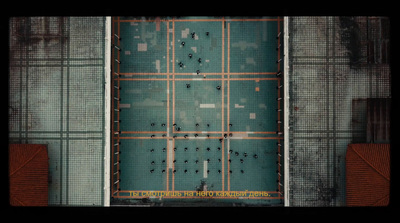 an overhead view of a parking lot