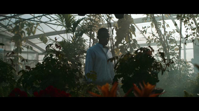 a man standing in a greenhouse surrounded by plants