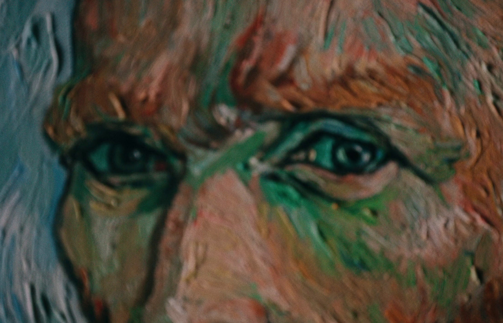 a close up of a painting of a person's face