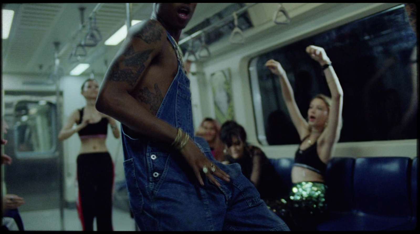 a group of people on a subway train