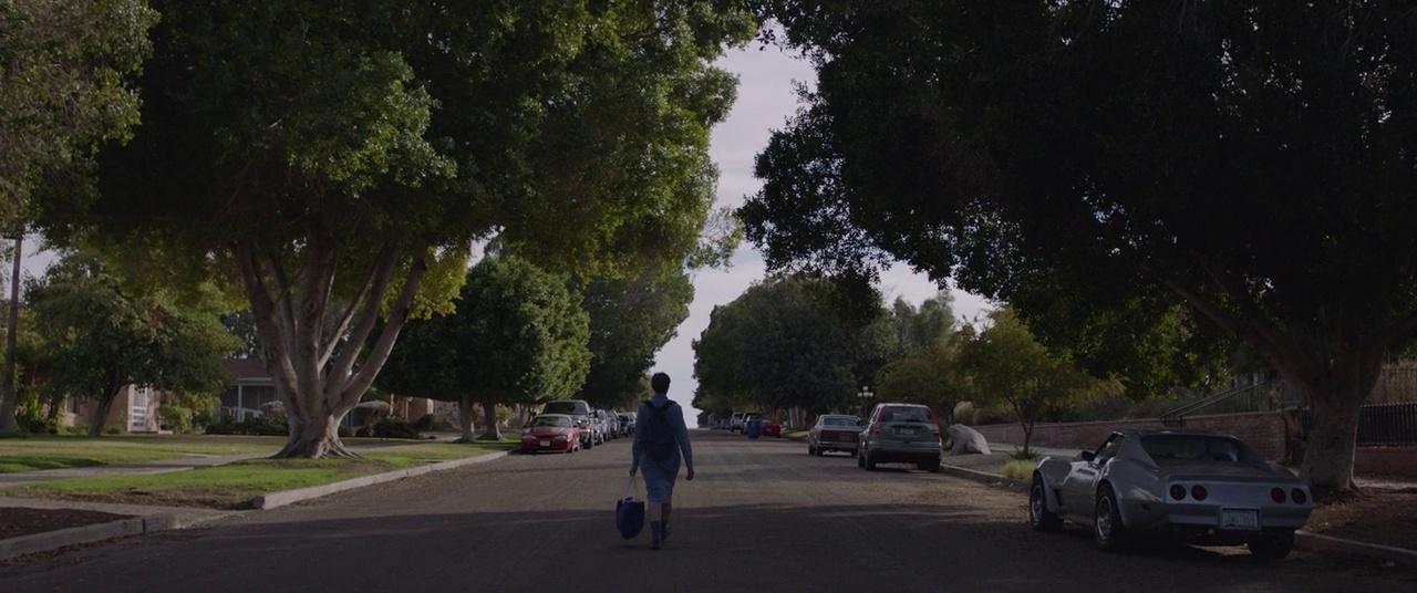 a man walking down a street with a suitcase