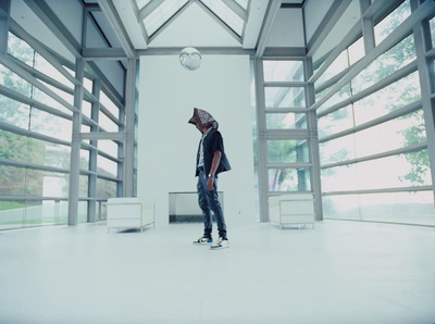 a man riding a skateboard inside of a building