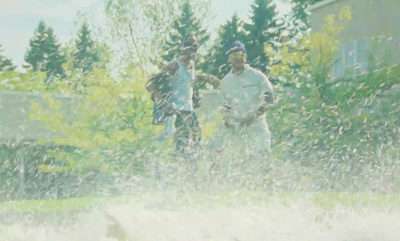 a group of people playing in the water