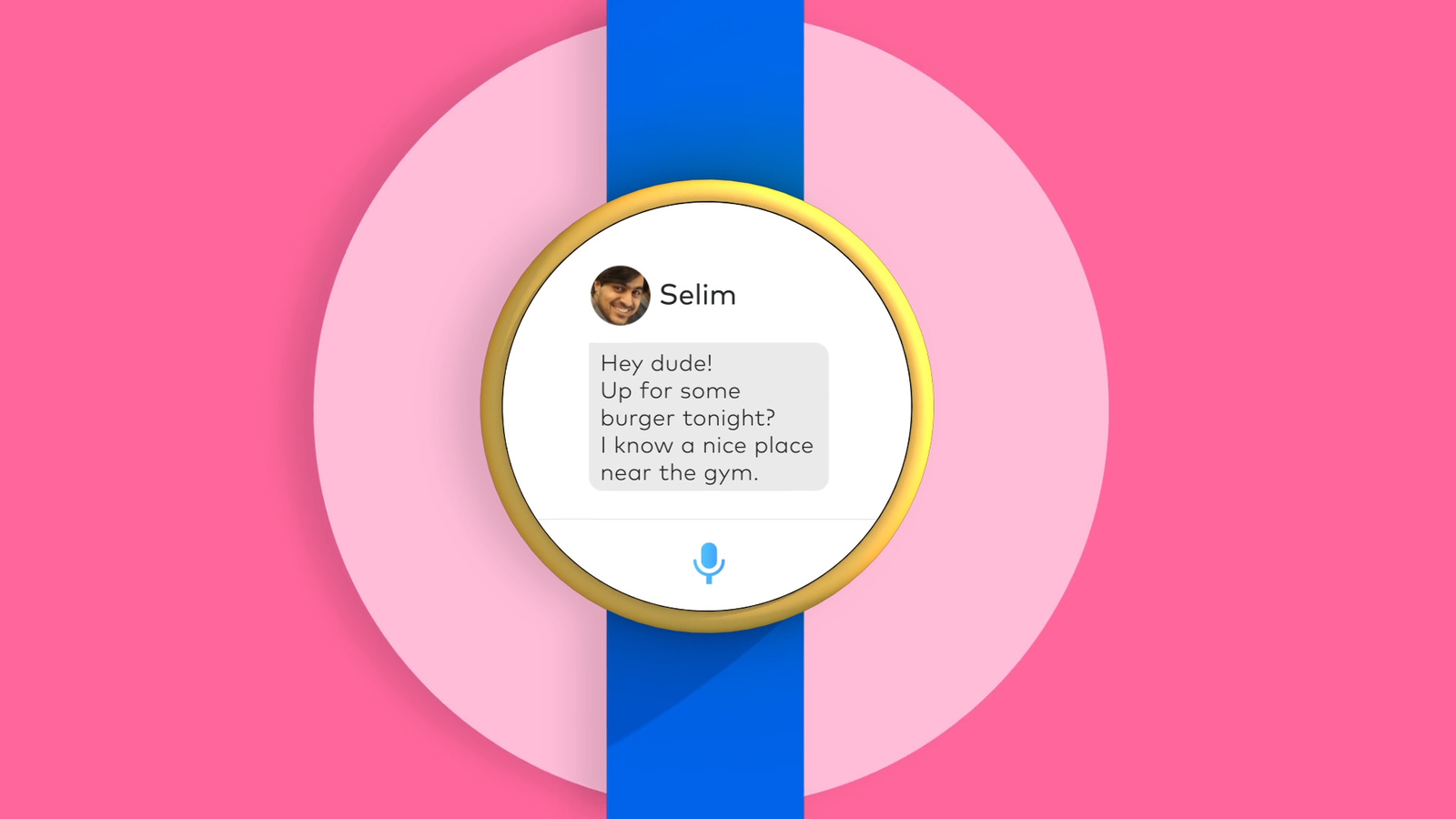 a pink and blue circle with a text message on it