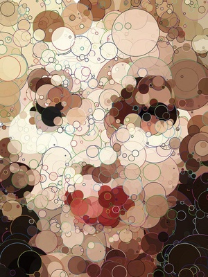 a painting of a panda bear surrounded by bubbles