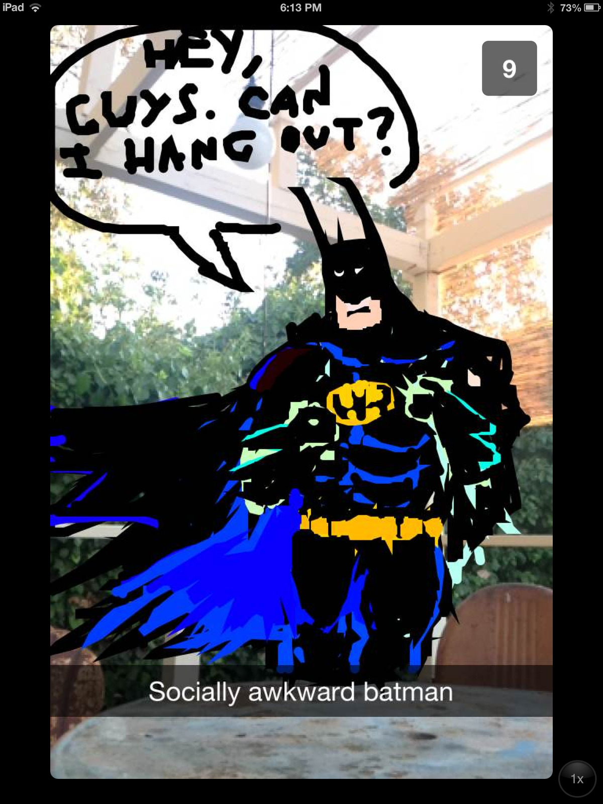 a cartoon of a batman with a comic bubble