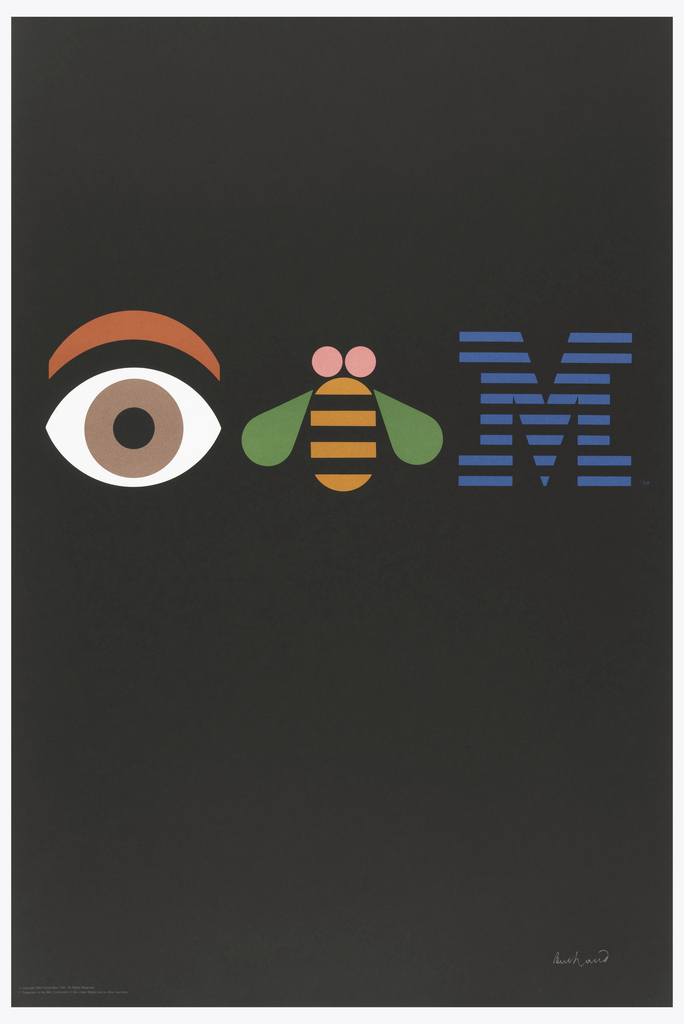 a black poster with a picture of a bee and a man's eye