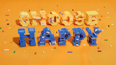 the letters are made out of lego blocks