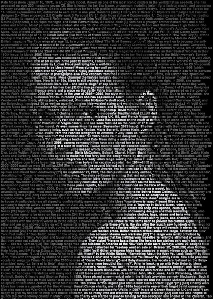 a black and white photo of a person with words all over it