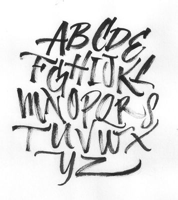 a black and white drawing of a handwritten alphabet