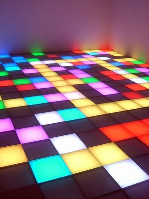a room that has a lot of squares on the floor