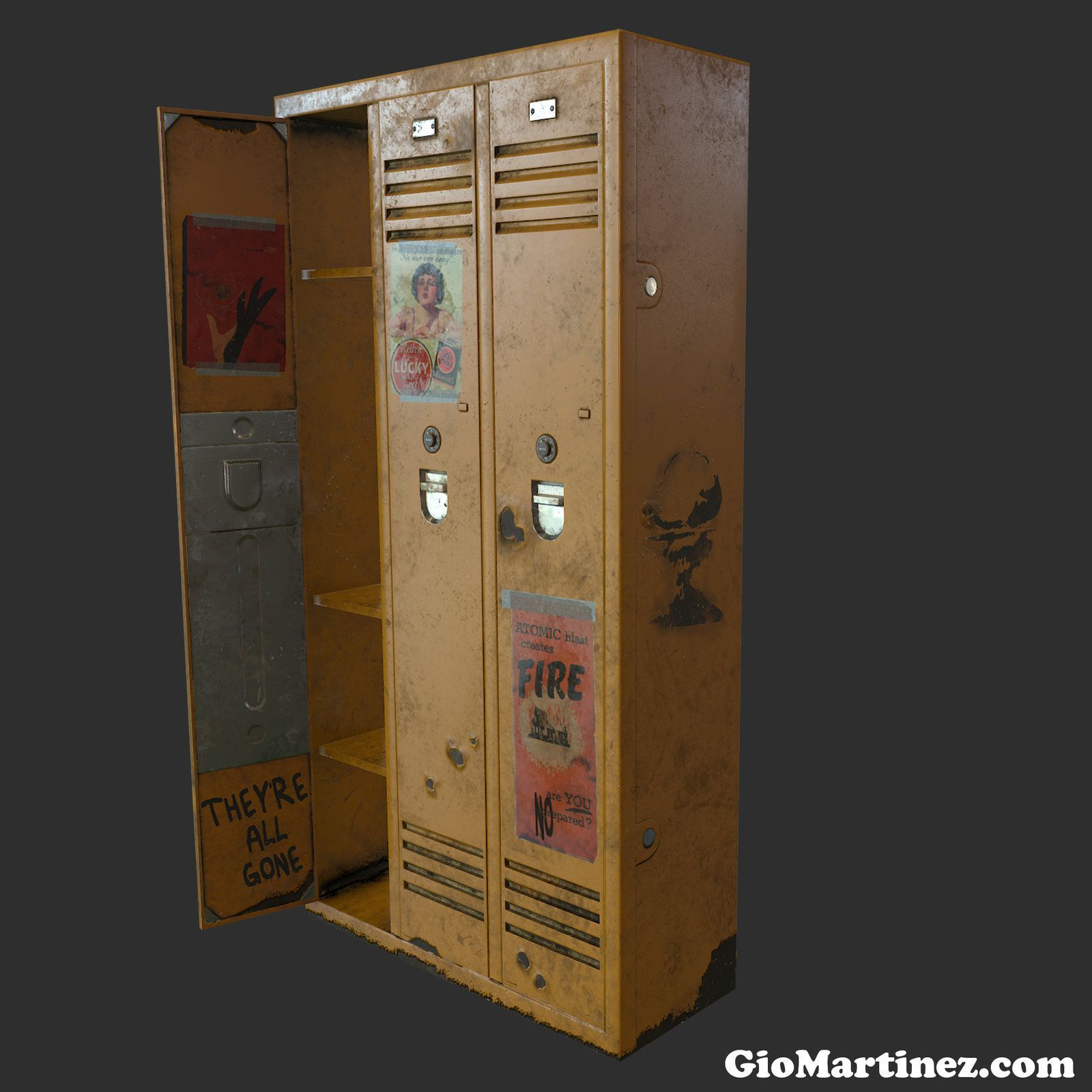 an old fashioned locker with a picture of a woman on it