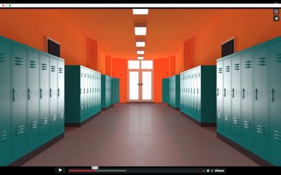 a picture of a hallway with lockers in it