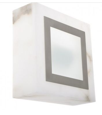 a square light fixture with a white marble finish