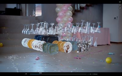 a bunch of wine glasses sitting on a table