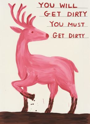 a painting of a pink deer on a white background