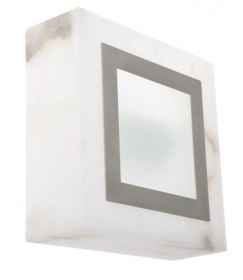 a square light fixture with a white marble finish