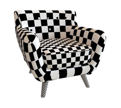 a black and white chair with a checkered pattern