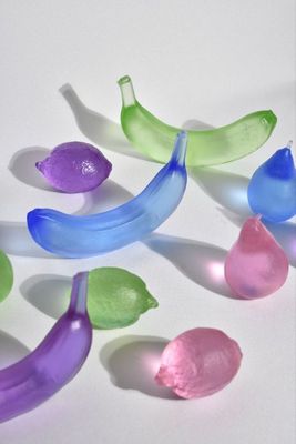 a close up of a group of plastic bananas