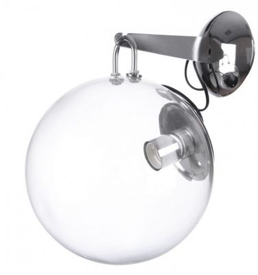 a glass ball mounted on a metal wall light