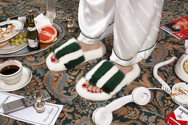 a pair of slippers sitting on top of a table